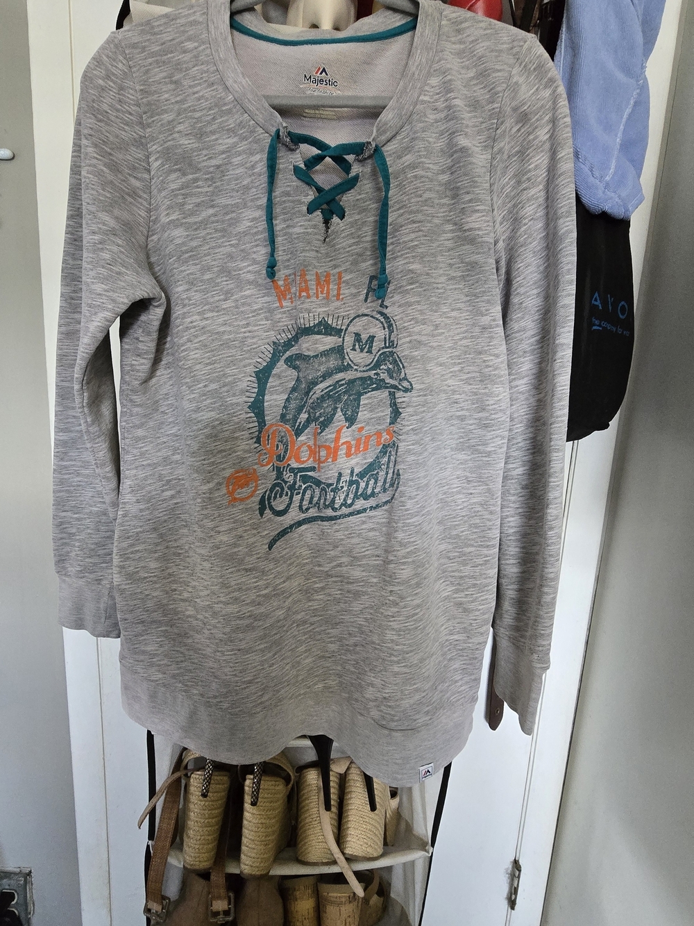 Majestic Grey Miami Dolphins Lace-Up Pullover with Teal & Orange Graphic